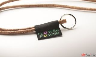 Lanyard en corcho y poliéster con etiqueta tejida personalizado